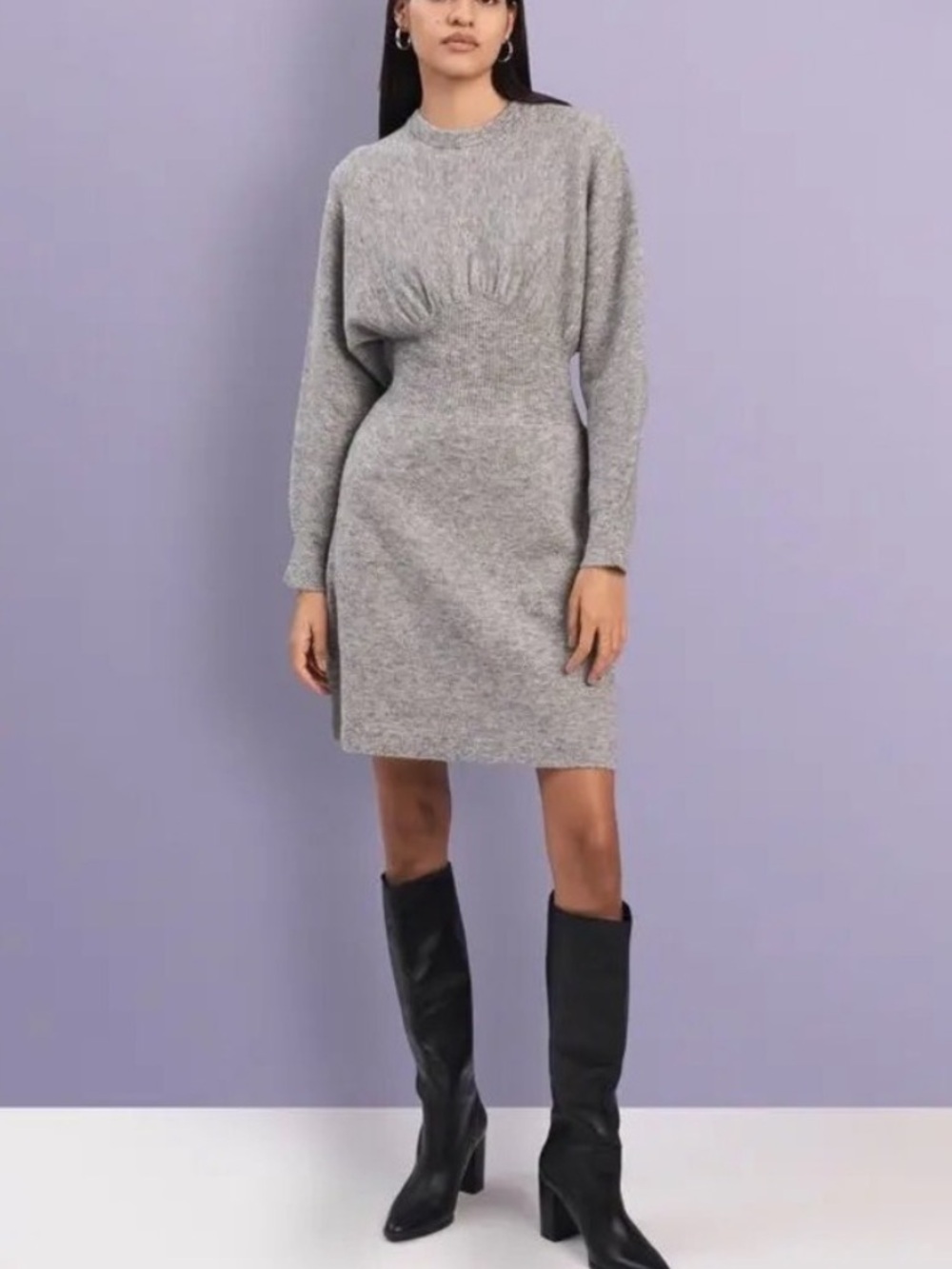 Derek Lam 10 Crosby Aisha wool blend batwing dolman gray snatch sweater dress